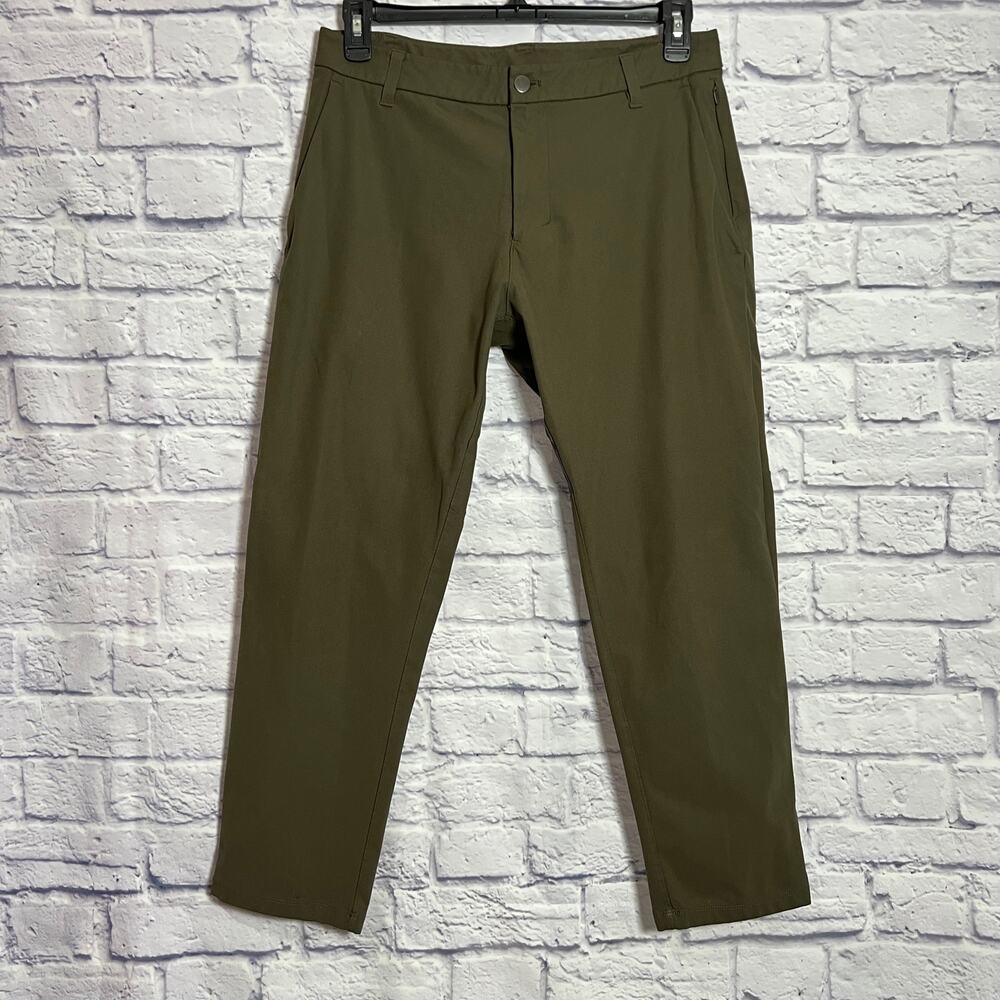 Lululemon Commission Pant Classic MEN 33 x 26 SHORT Olive Green Chino ABC Pocket